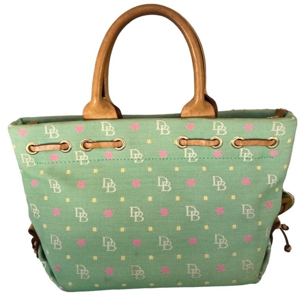 Dooney & Bourke DB Logo Heart Print Canvas Leather Tassel Bag - Picture 2 of 14